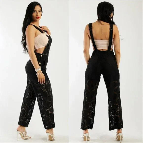 ELIZA Black Lace Jumpsuit / Overalls - Picture 4 of 5
